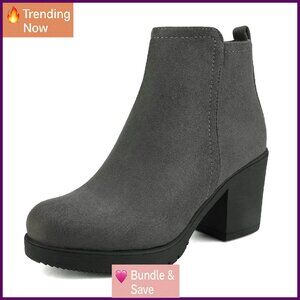 Women's Chunky Heel Ankle Boots Platform Suede Pointed Toe Size 7